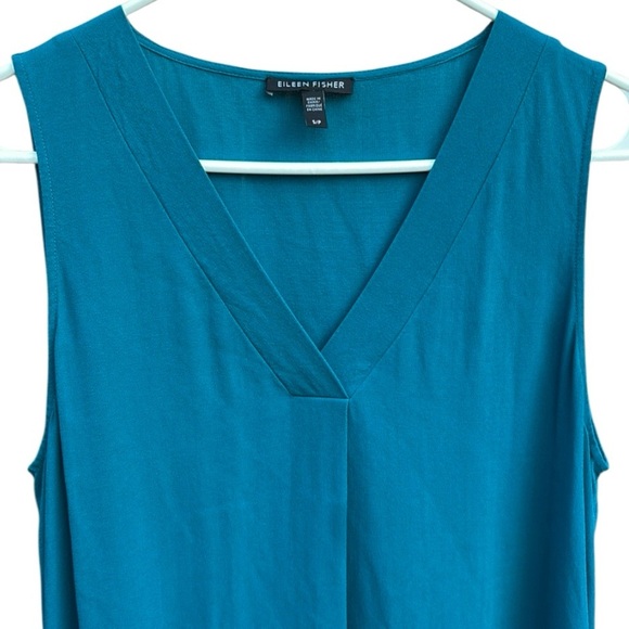 Eileen Fisher Silk Georgette Sleeveless A Line Dress Turquoise Size Small - Picture 2 of 7